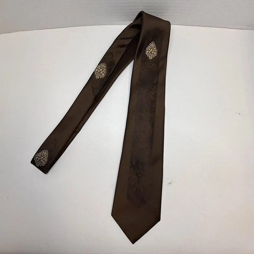 Vintage Liebert Embroidery Skinny Brown Neck Tie